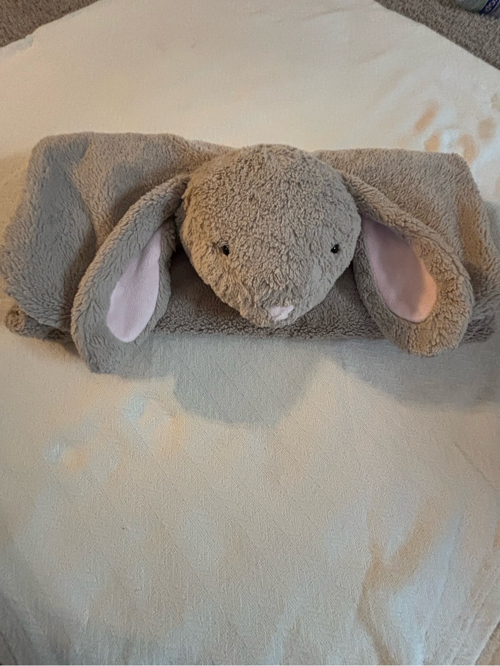 Pottery Barn Kids Plush Bunny Mat in Taupe with Pink Ears
